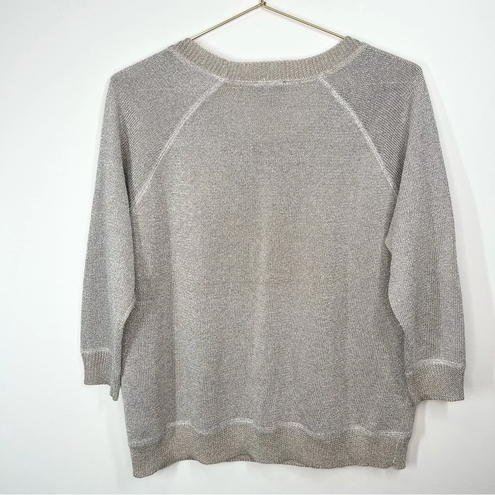 Talbots Metallic Silver Gold Shimmer Linen Blend Sweater XS